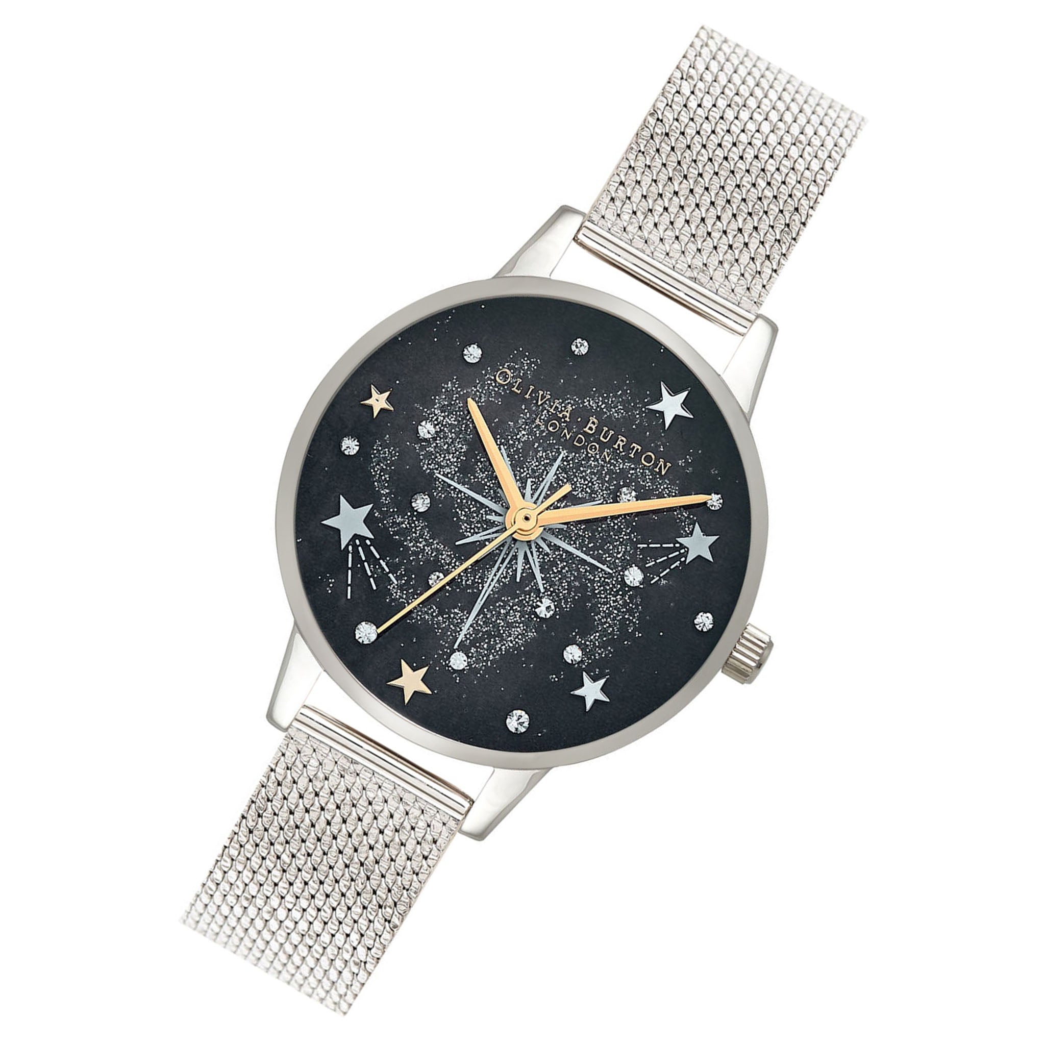 Olivia Burton Celestial Midi Dial Silver Mesh Women's Slim Watch - OB16GD85