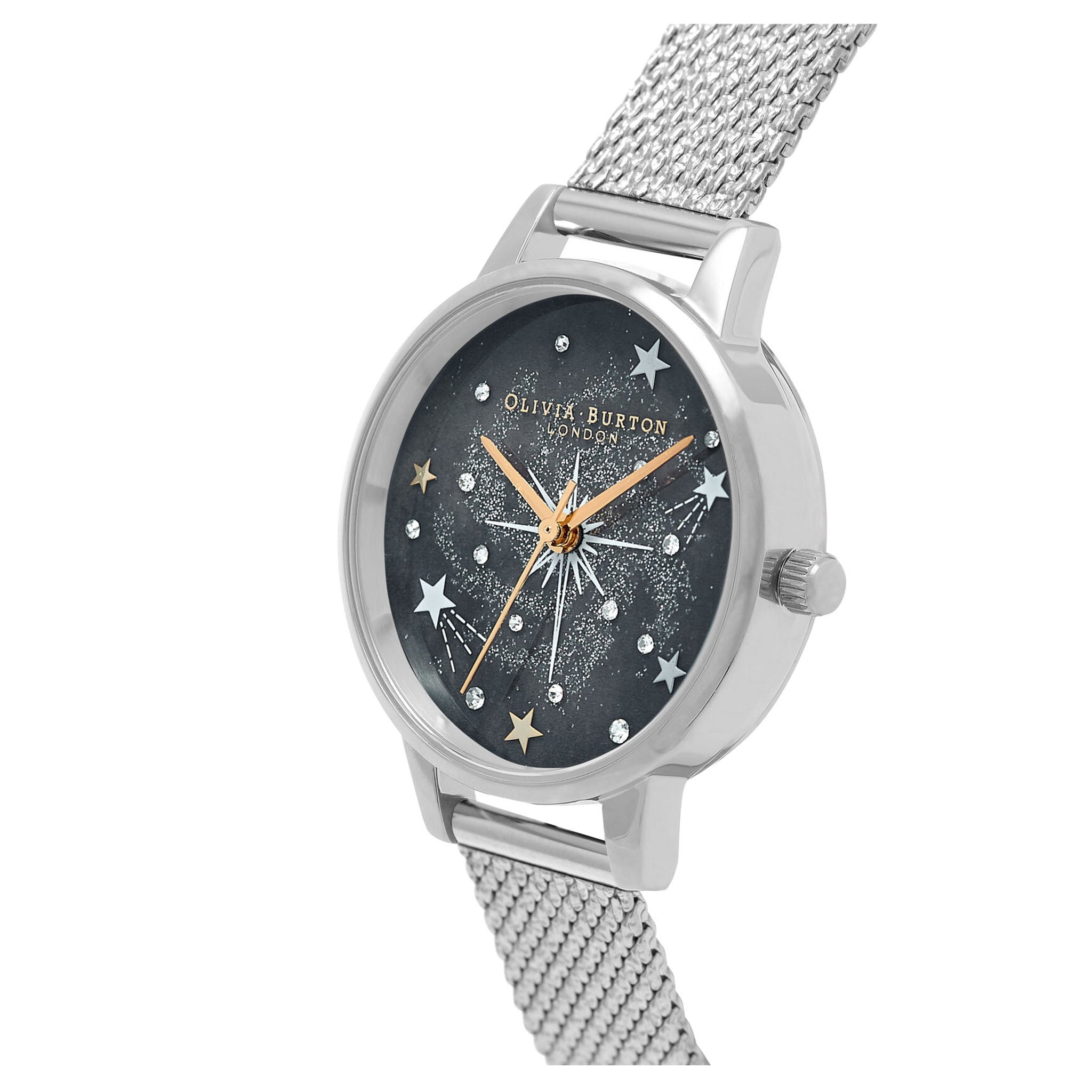 Olivia Burton Celestial Midi Dial Silver Mesh Women's Slim Watch - OB16GD85