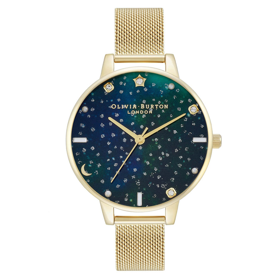 Olivia Burton Celestial Galaxy Demi Dial Emerald & Gold Mesh Women's Watch - OB16GD96