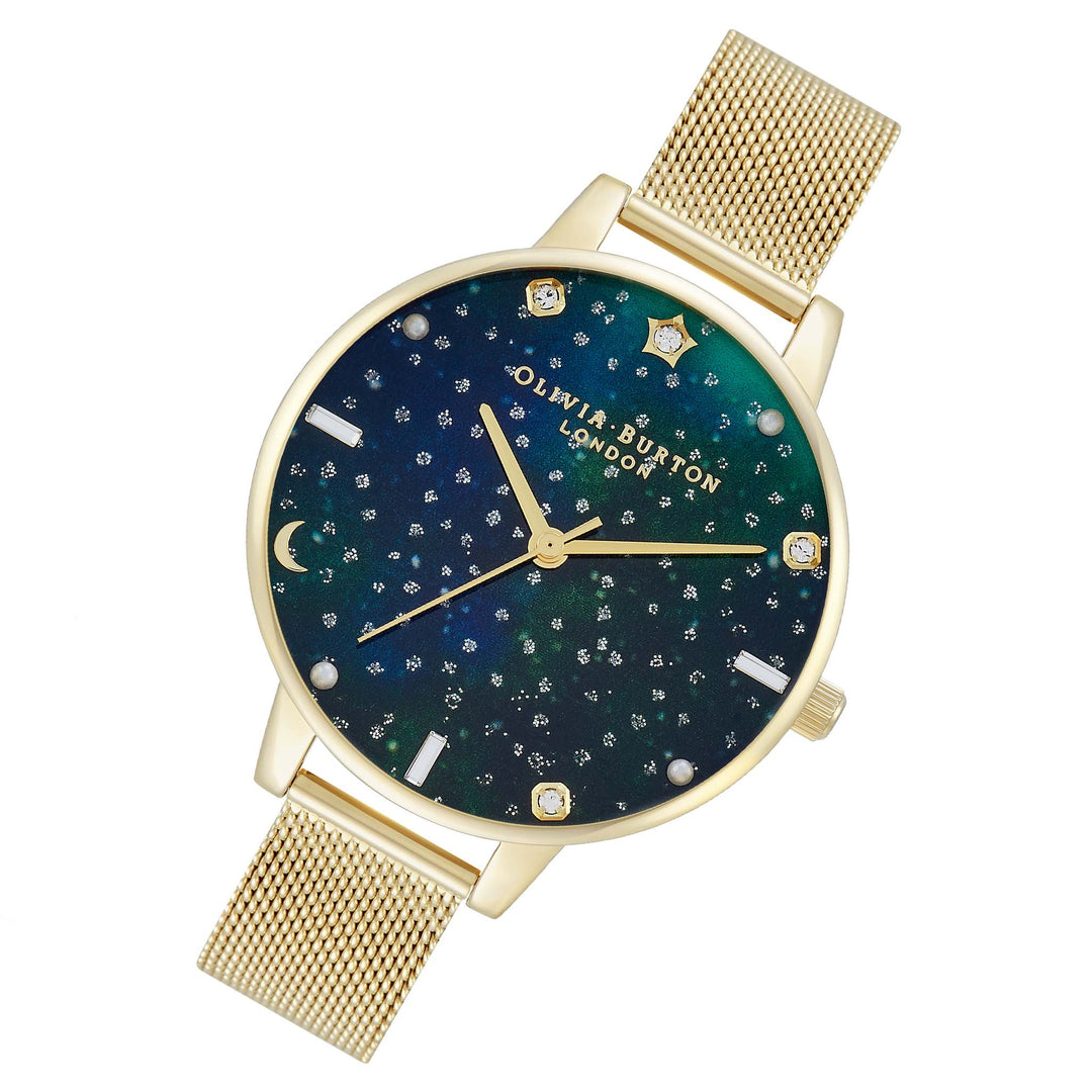 Olivia Burton Celestial Galaxy Demi Emerald Dial Gold Mesh Women's Watch - OB16GD96