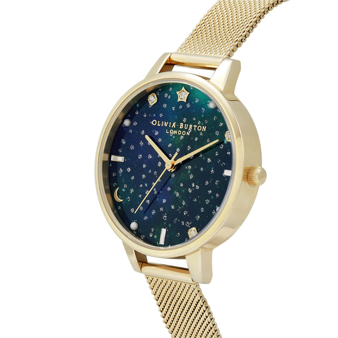 Olivia Burton Celestial Galaxy Demi Emerald Dial Gold Mesh Women's Watch - OB16GD96
