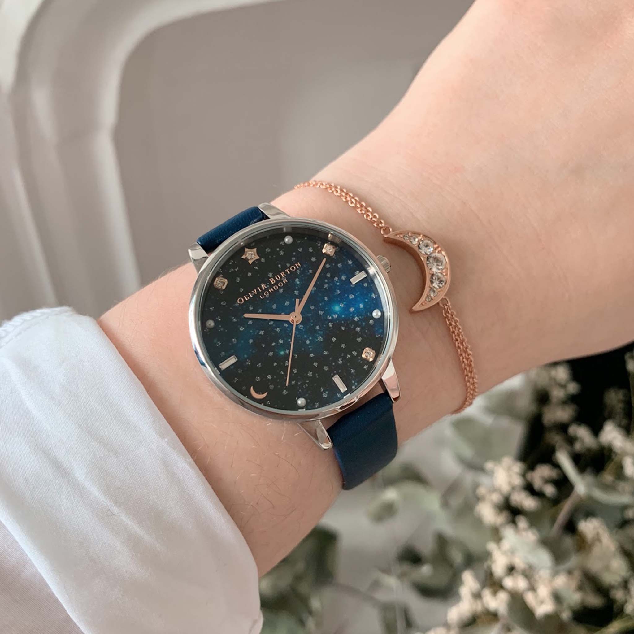 Olivia Burton Celestial Galaxy Demi Dial Navy & Silver Women's Watch - OB16GD97