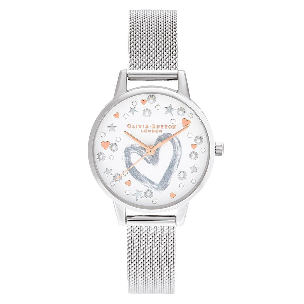 Olivia Burton You Have My Heart Rose Gold & Silver Mesh Ladies Watch - OB16LH12
