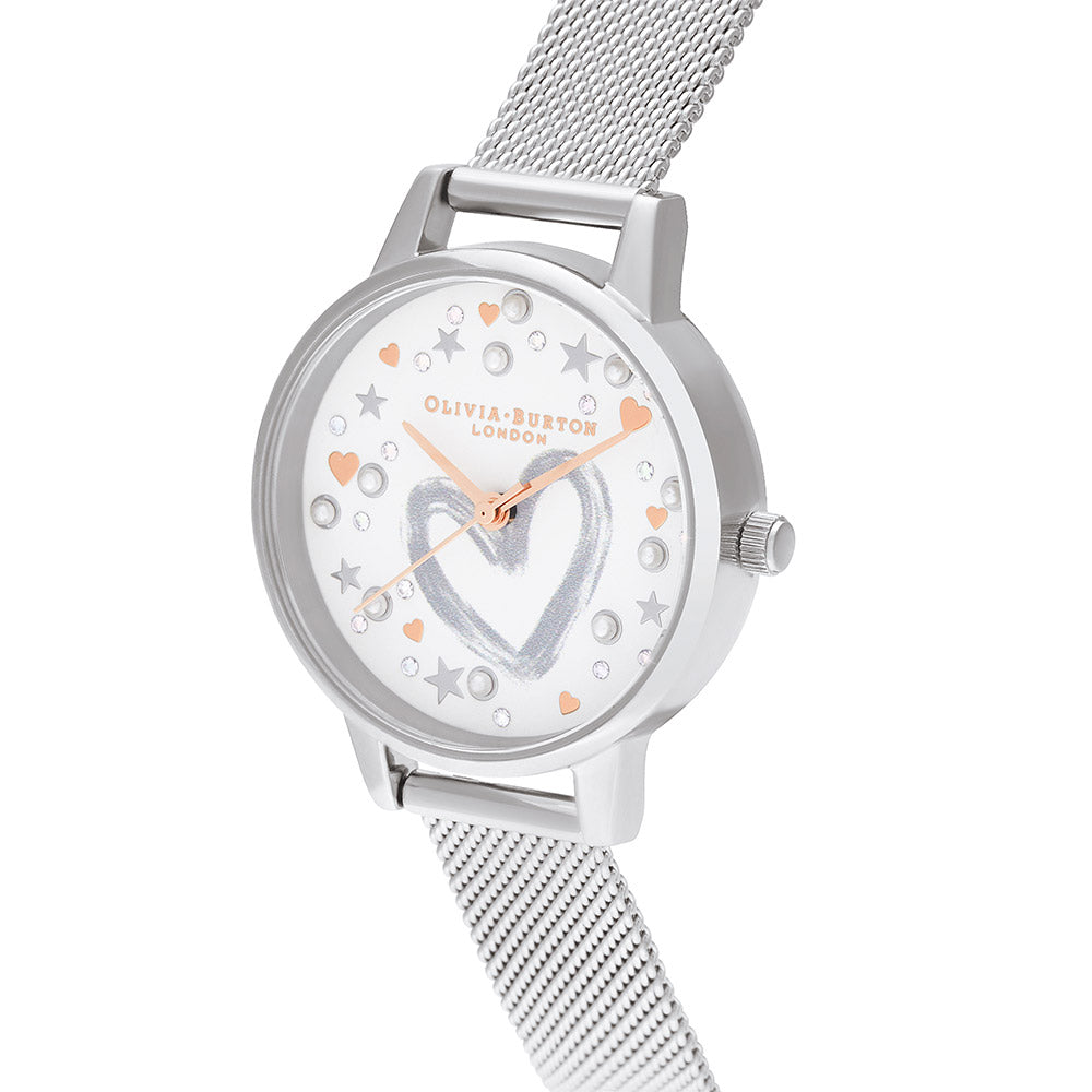 Olivia Burton You Have My Heart Rose Gold & Silver Mesh Ladies Watch - OB16LH12