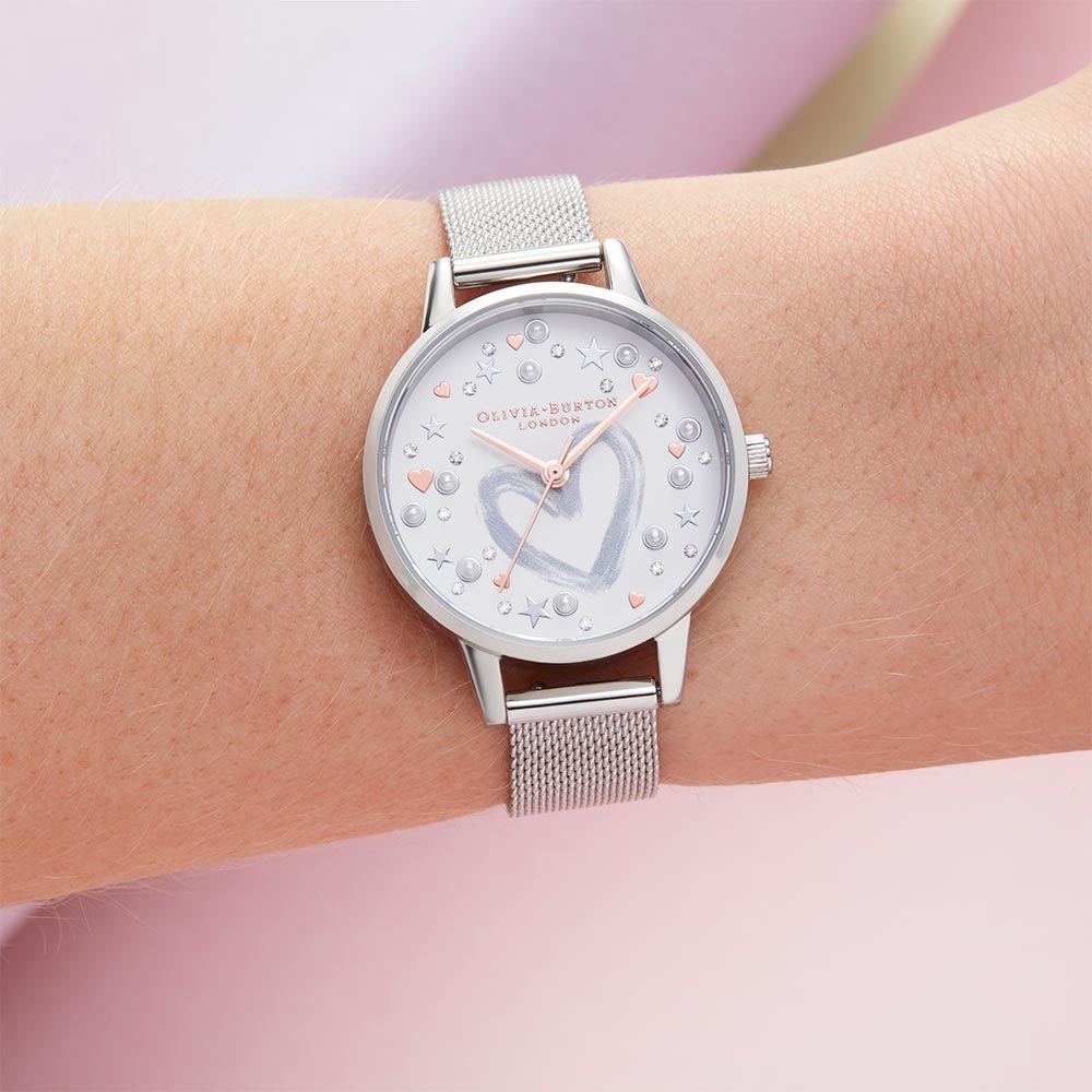Olivia Burton You Have My Heart Rose Gold & Silver Mesh Ladies Watch - OB16LH12