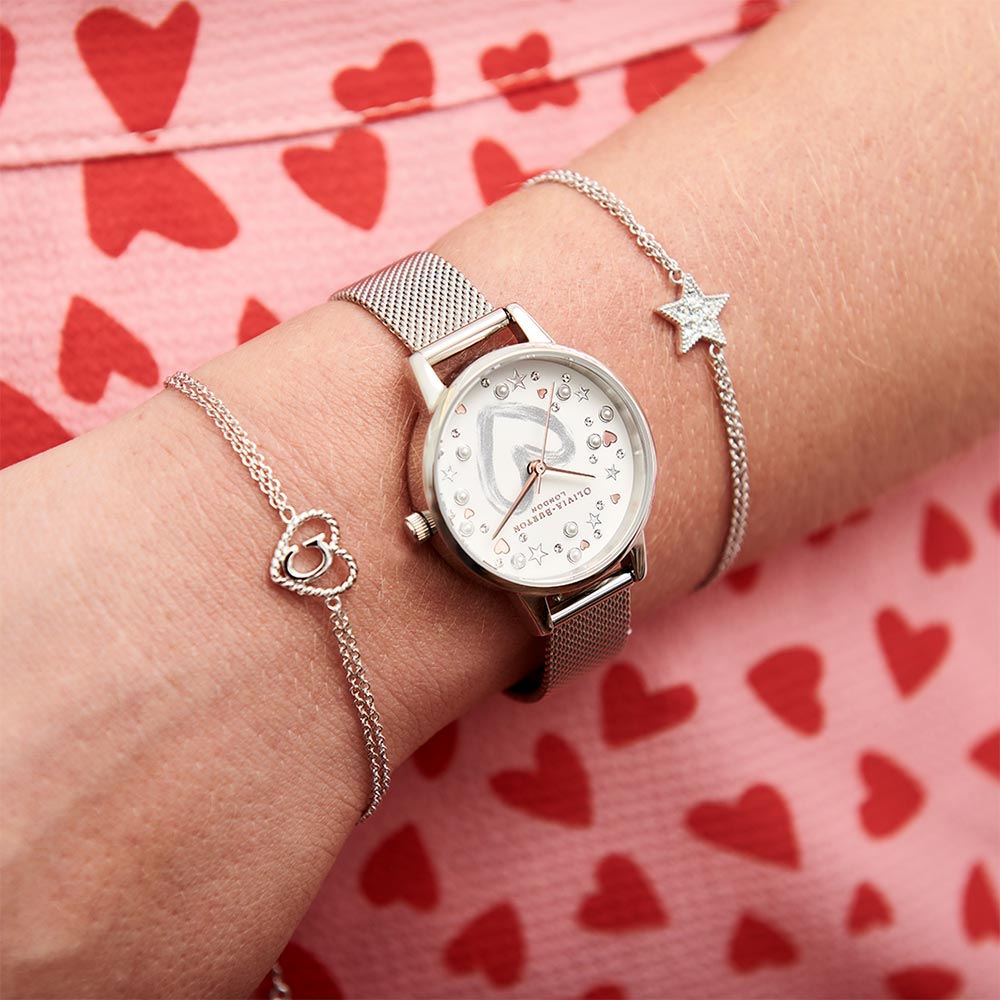 Olivia Burton You Have My Heart Rose Gold & Silver Mesh Ladies Watch - OB16LH12