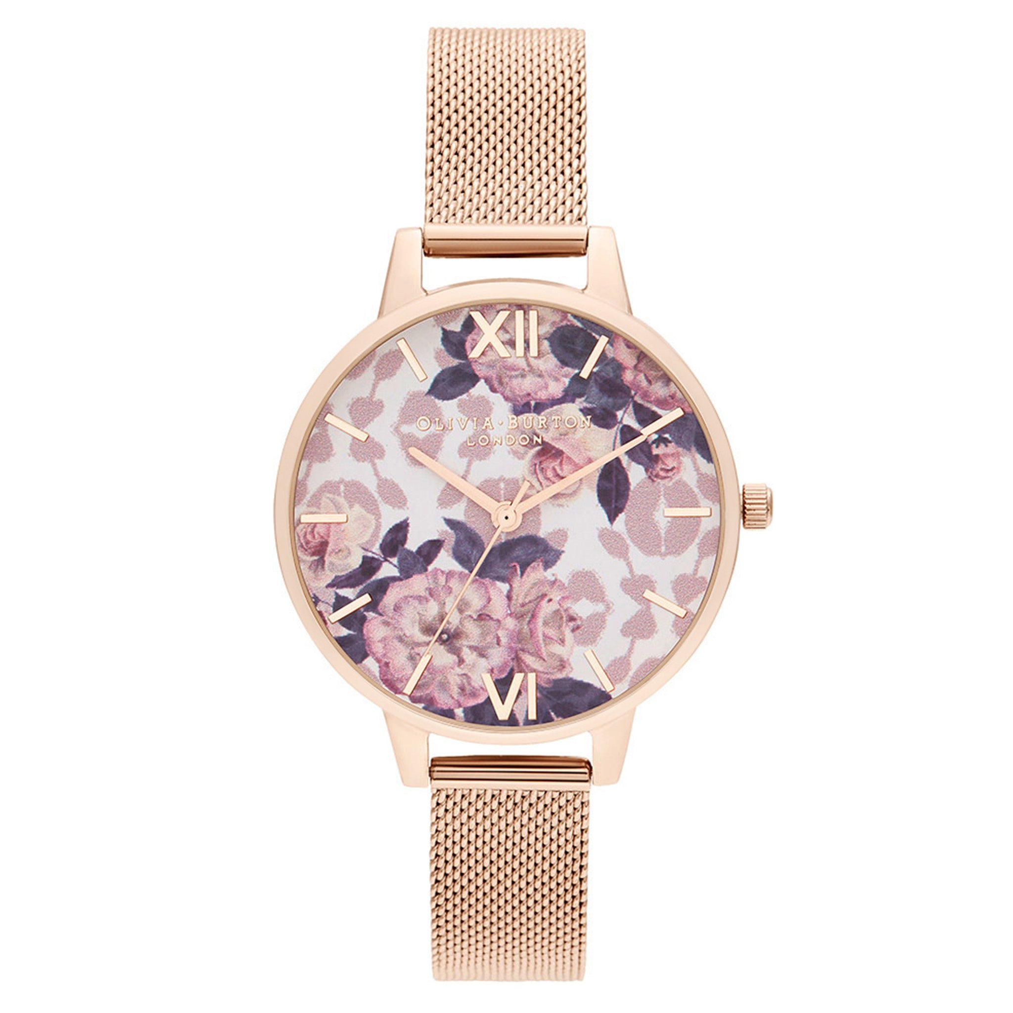 Olivia Burton Wildflower Pale Rose Gold Mesh Women's Watch - OB16LP01