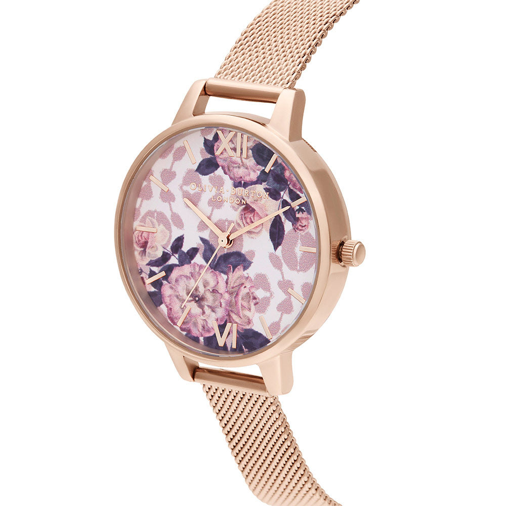 Olivia Burton Wildflower Pale Rose Gold Mesh Women's Watch - OB16LP01