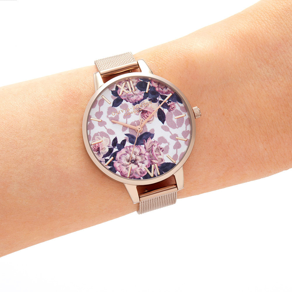 Olivia Burton Wildflower Pale Rose Gold Mesh Women's Watch - OB16LP01