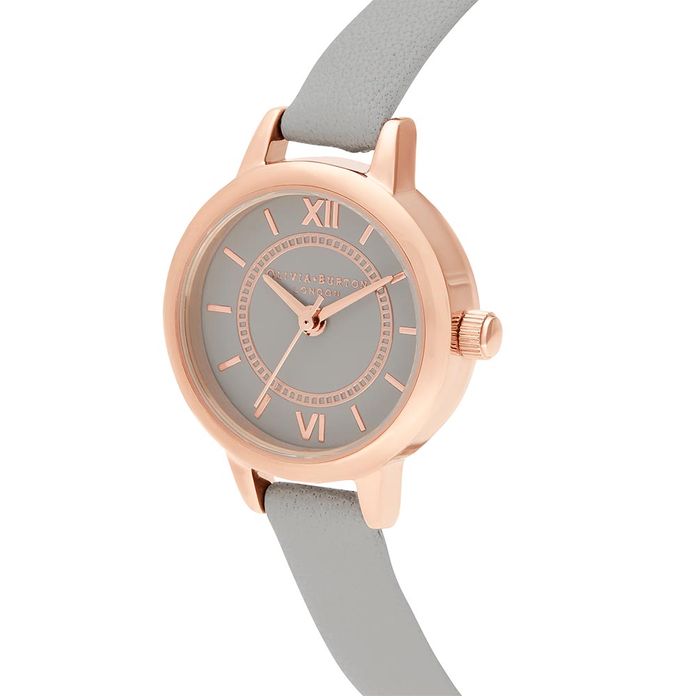 Olivia Burton Mini Dial Grey Leather Ladies Watch - OB16MC58