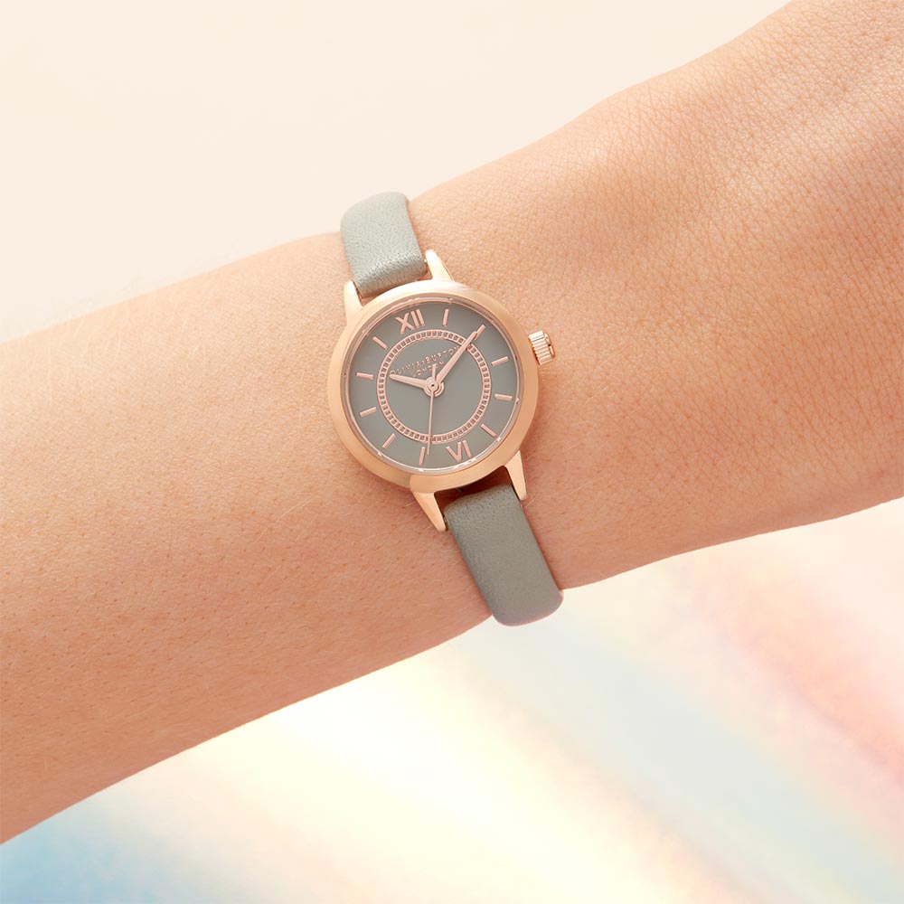 Olivia Burton Mini Dial Grey Leather Ladies Watch - OB16MC58