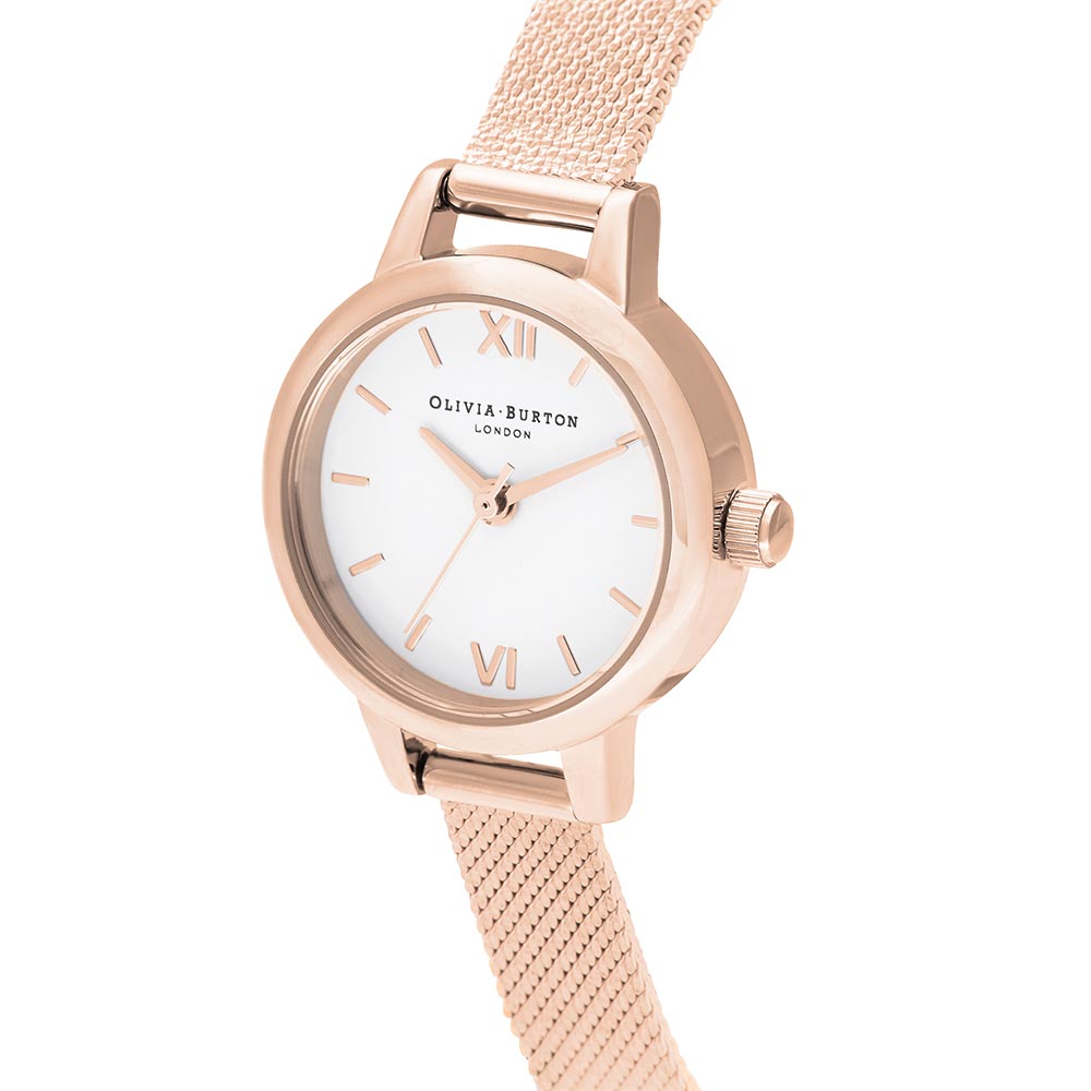 Olivia Burton Mini Rose Gold Mesh White Dial Women's Watch - OB16MC61