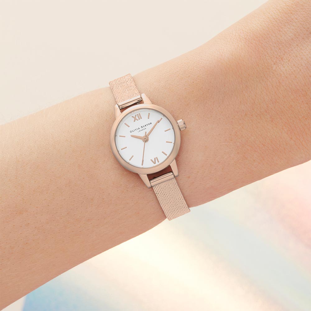 Olivia Burton Mini Rose Gold Mesh White Dial Women's Watch - OB16MC61