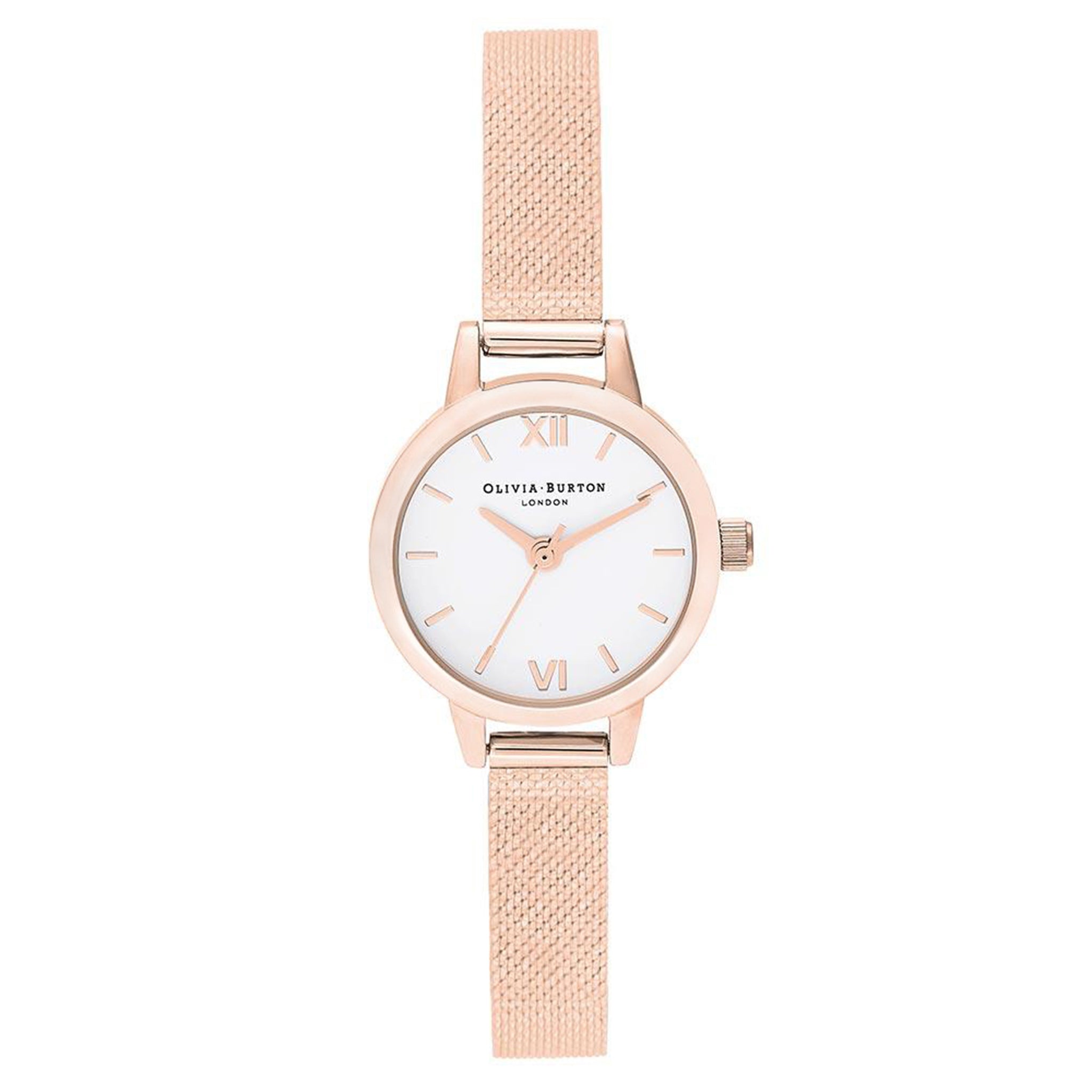 Olivia Burton Mini Rose Gold Mesh White Dial Women's Watch - OB16MC61