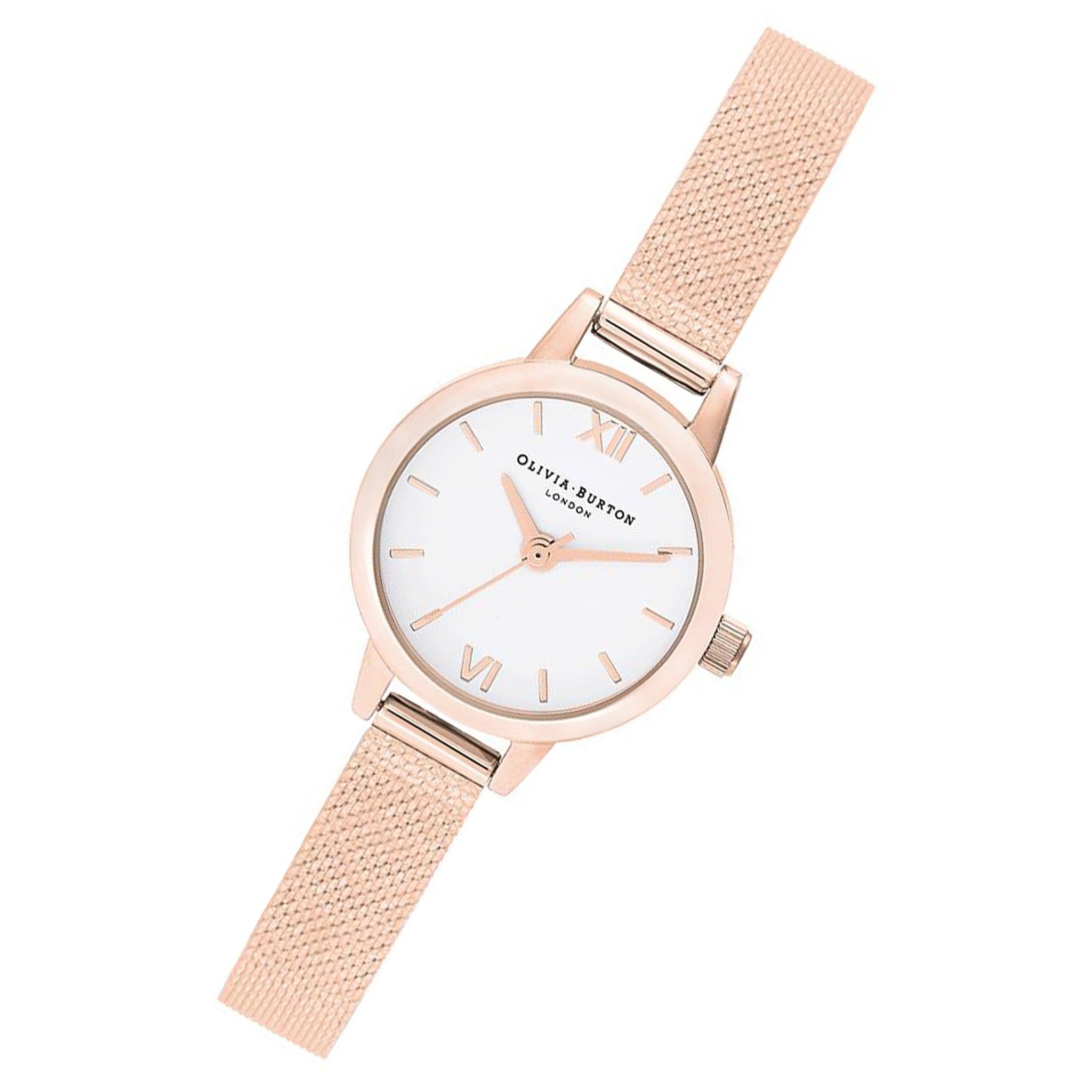 Olivia Burton Mini Rose Gold Mesh White Dial Women's Watch - OB16MC61
