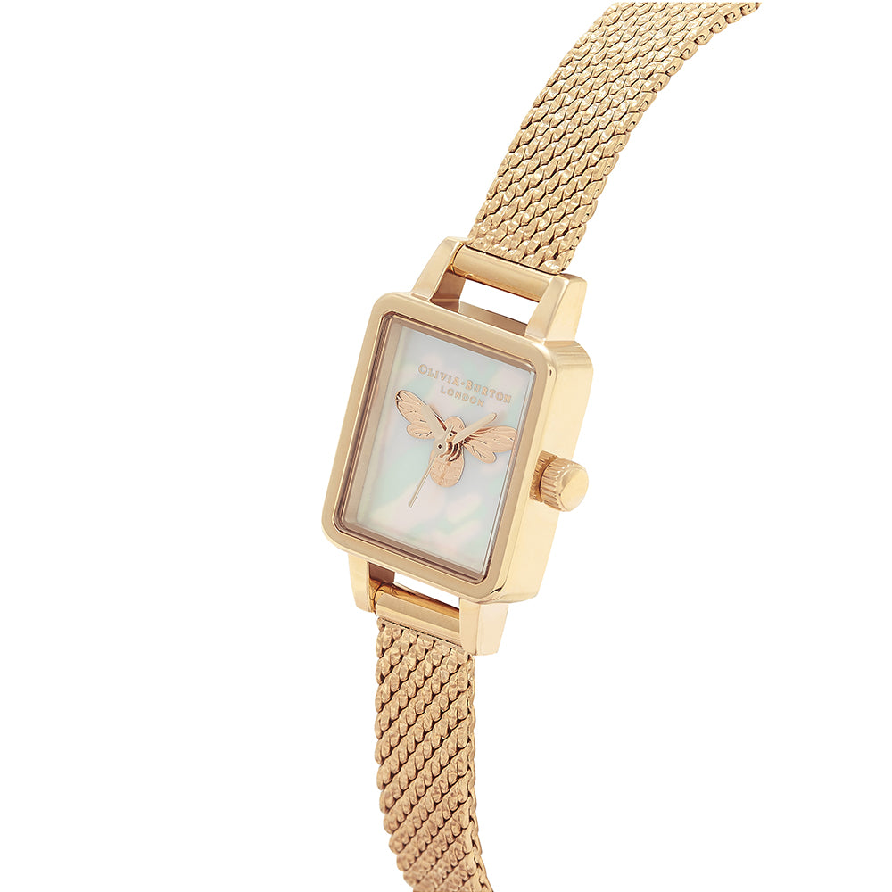Olivia Burton White Mother Of Pearl & Bee Mesh Women's Watch - OB16MC66