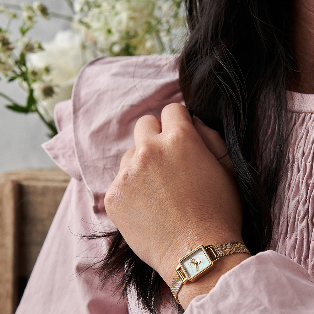 Olivia Burton White Mother Of Pearl & Bee Mesh Women's Watch - OB16MC66