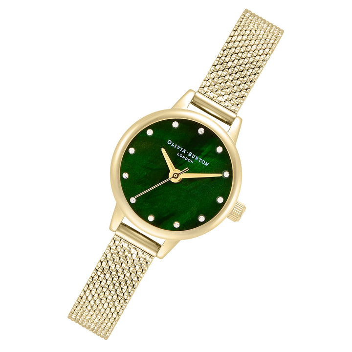 Olivia Burton Classic Mini Gold Mesh Green Mother of Pearl Dial Women's Watch - OB16MN12