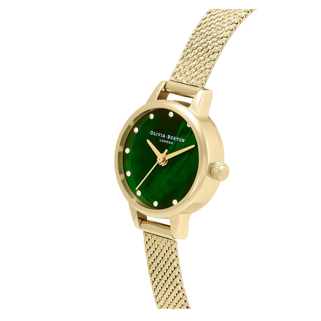 Olivia Burton Classic Mini Gold Mesh Green Mother of Pearl Dial Women's Watch - OB16MN12