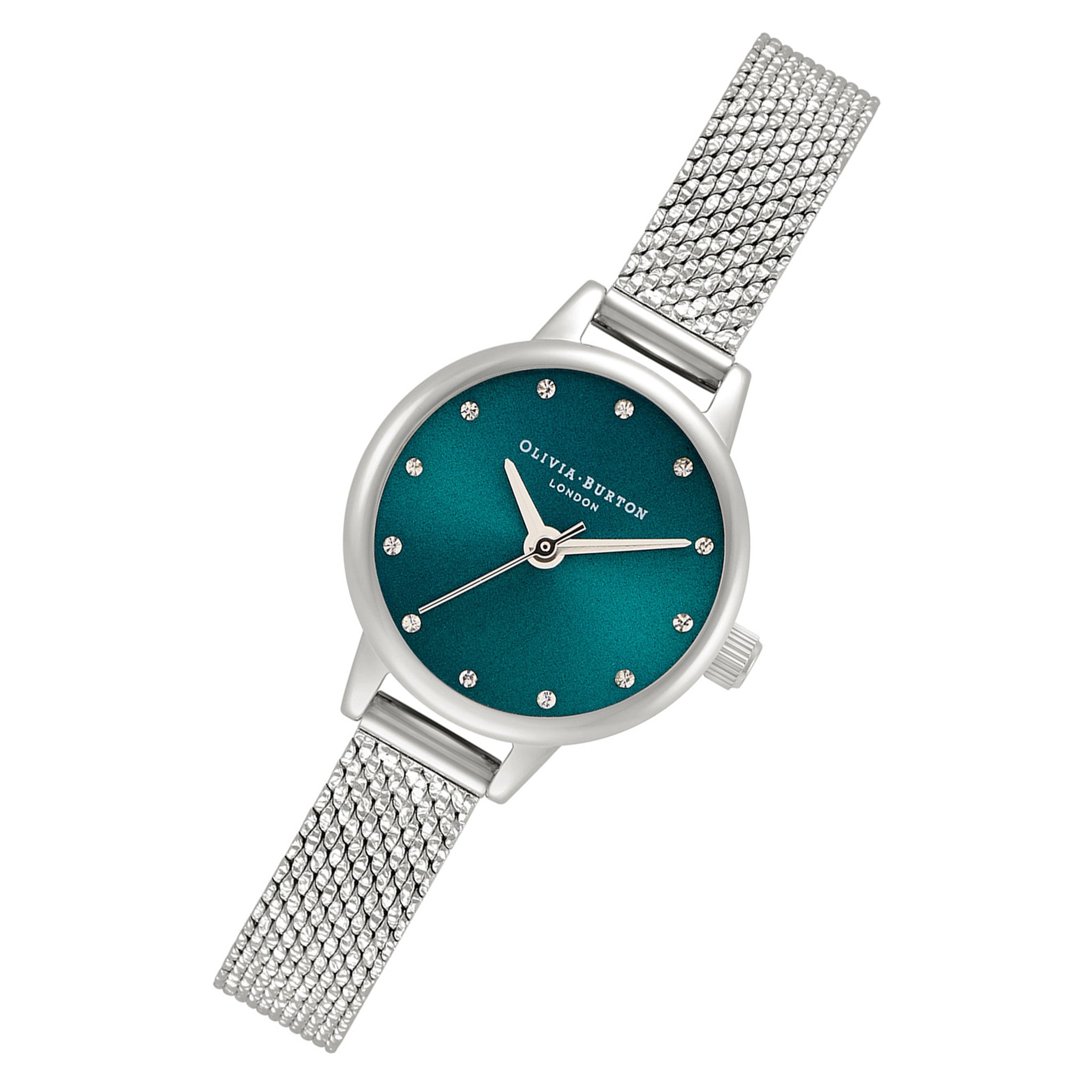 Olivia Burton Classic Mini Silver Mesh Teal Dial Women's Watch - OB16MN13