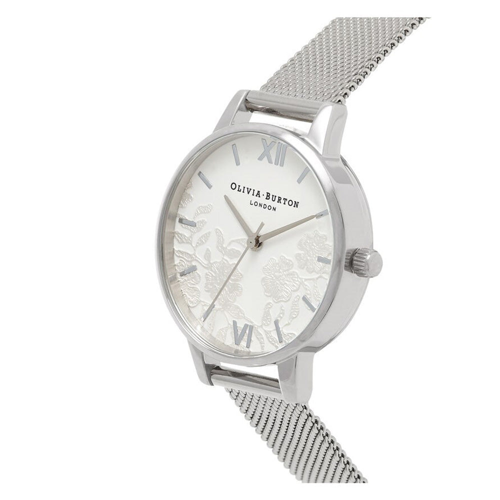 Olivia Burton Lace Detail Silver Mesh Ladies Watch - OB16MV54