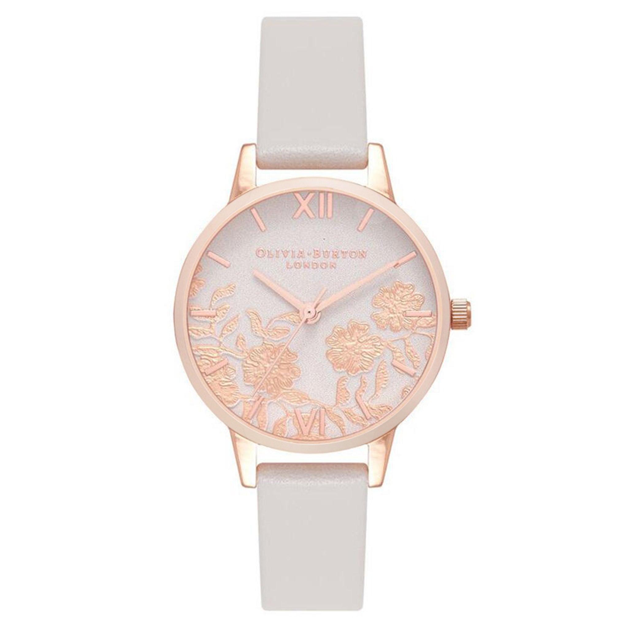 Olivia Burton Lace Detail Blush Leather Floral Dial Women's Watch - OB16MV69