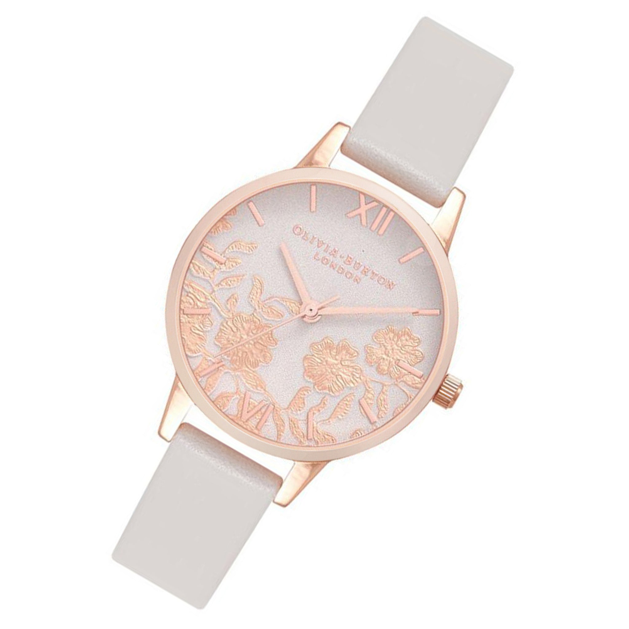 Olivia Burton Lace Detail Blush Leather Floral Dial Women's Watch - OB16MV69