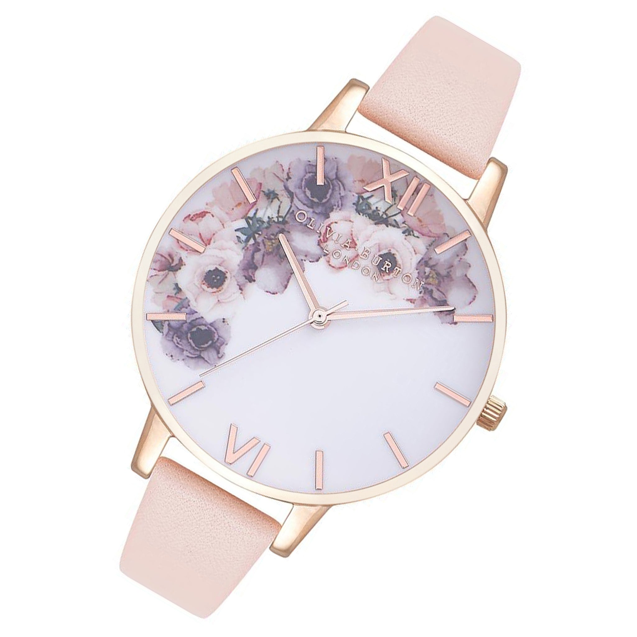 Olivia Burton Watercolour Nude Peach Leather White and Floral Dial Women's Watch - OB16PP30