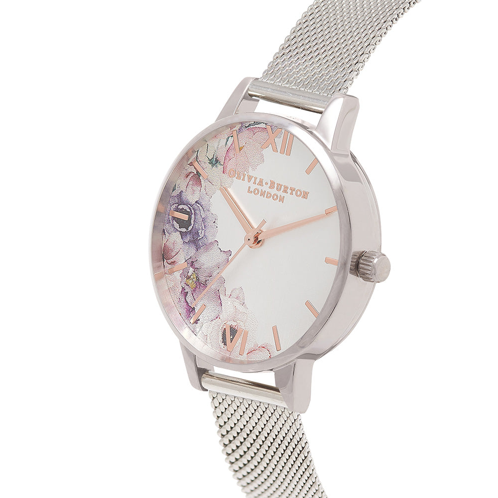 Olivia Burton Watercolour Florals Silver Mesh Ladies Watch - OB16PP37