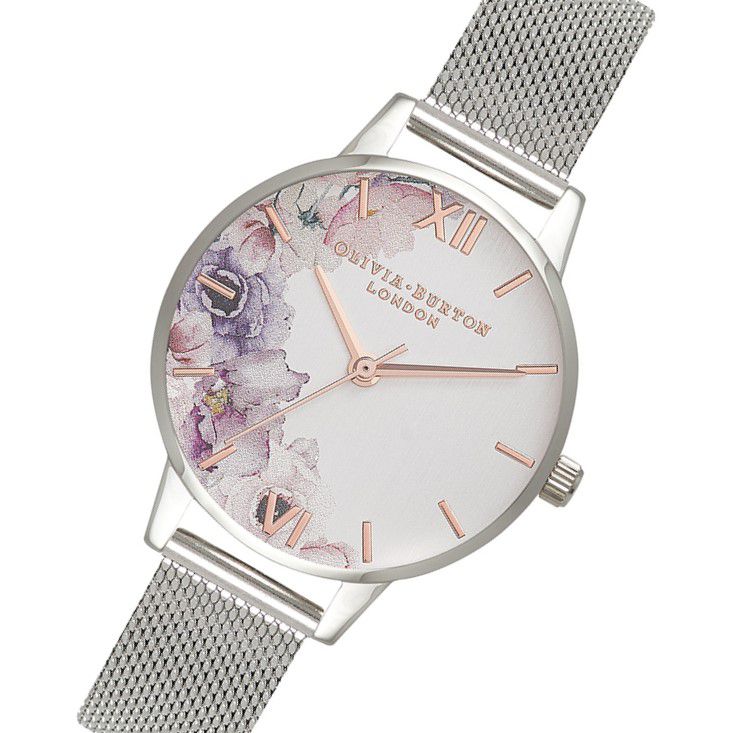 Olivia Burton Watercolour Florals Silver Mesh Ladies Watch - OB16PP37