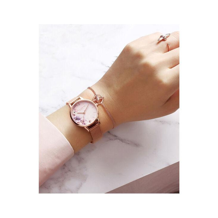 Olivia Burton Watercolour Florals Rose Gold Mesh Ladies Watch - OB16PP39