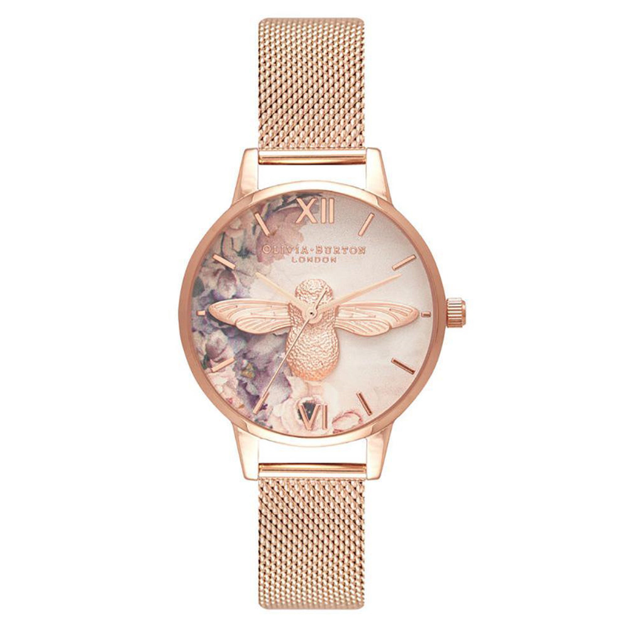 Olivia Burton Watercolour Florals Rose Gold Mesh Ladies Watch - OB16PP40