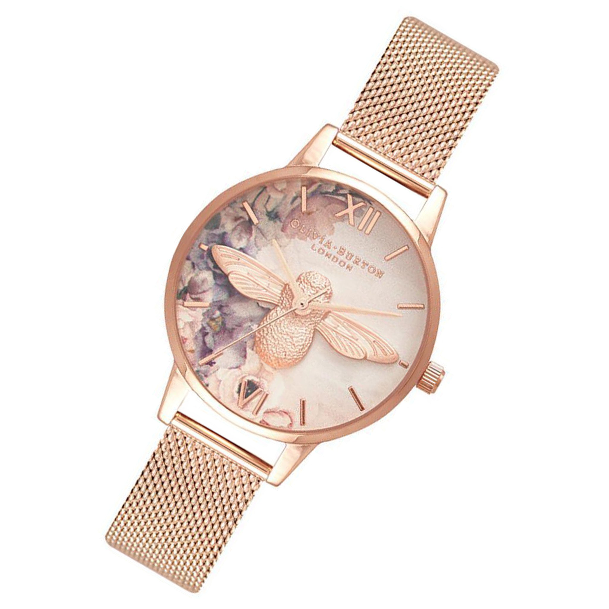 Olivia Burton Watercolour Florals Rose Gold Mesh Ladies Watch - OB16PP40