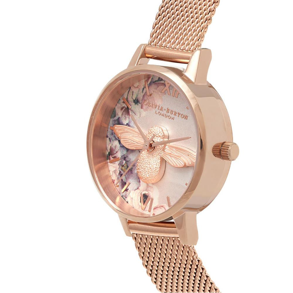 Olivia Burton Watercolour Florals Rose Gold Mesh Ladies Watch - OB16PP40