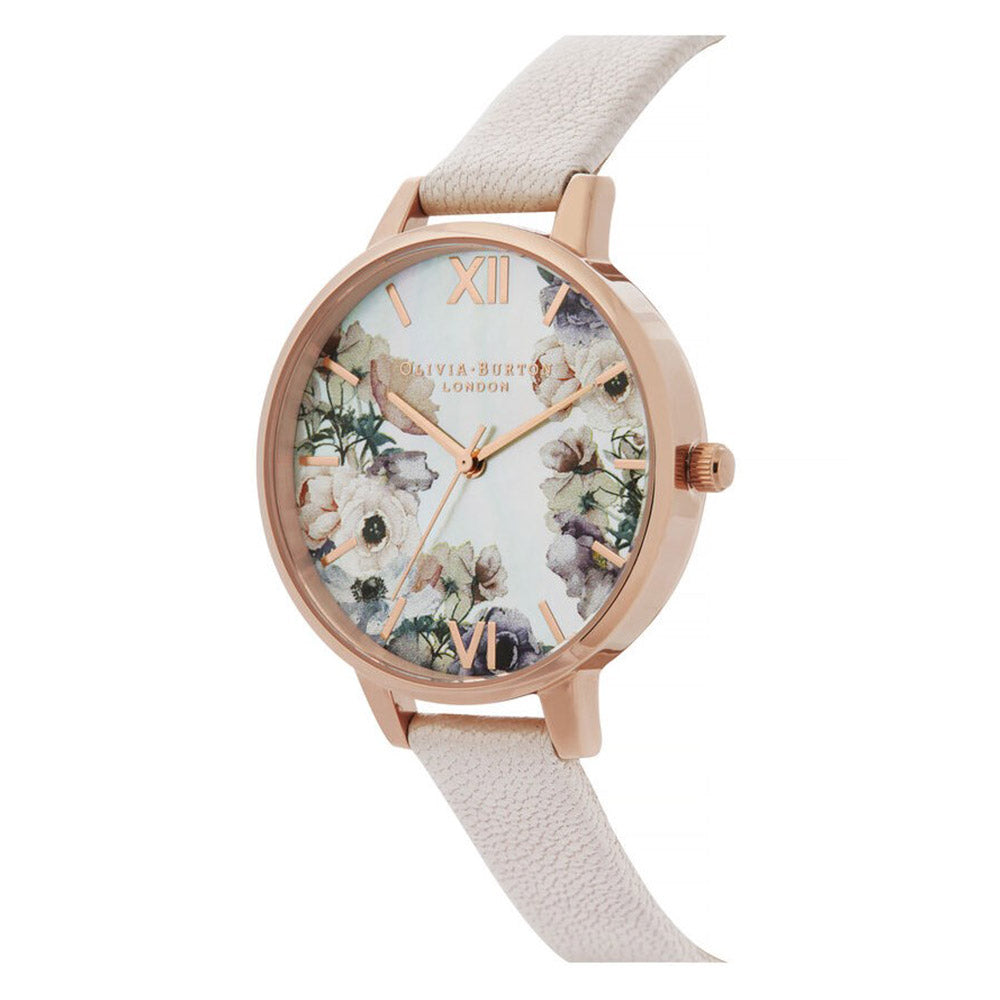 Olivia Burton Watercolour Pearl Pink Leather Floral Dial Women's Watch - OB16PP53