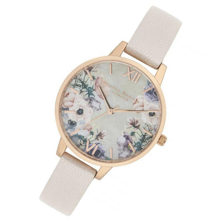Olivia Burton Watercolour Pearl Pink Leather Floral Dial Women's Watch - OB16PP53