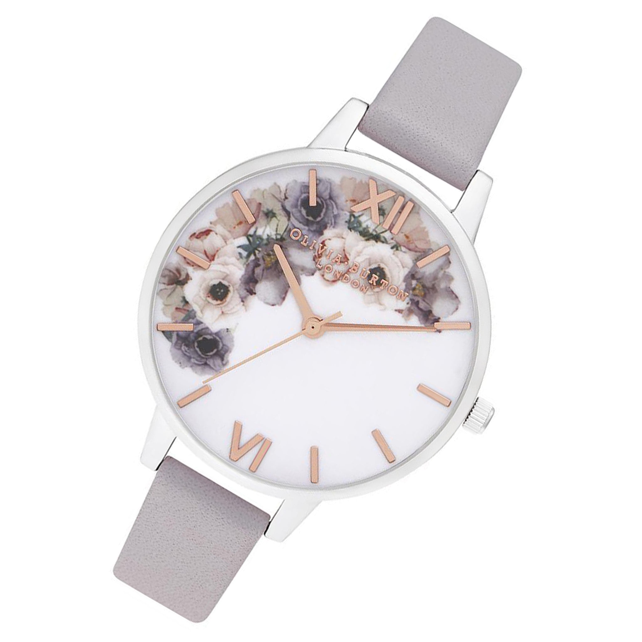Olivia Burton Watercolour Florals Grey Lilac Leather Women's Watch - OB16PP56