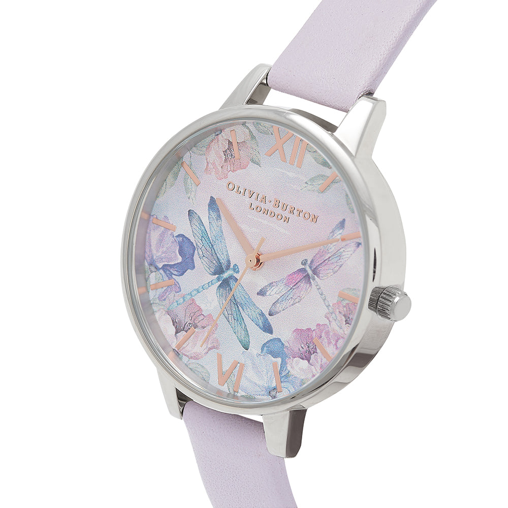 Olivia Burton Dragonfly Thin Case Silver & Parma Violet Women's Watch - OB16PP78