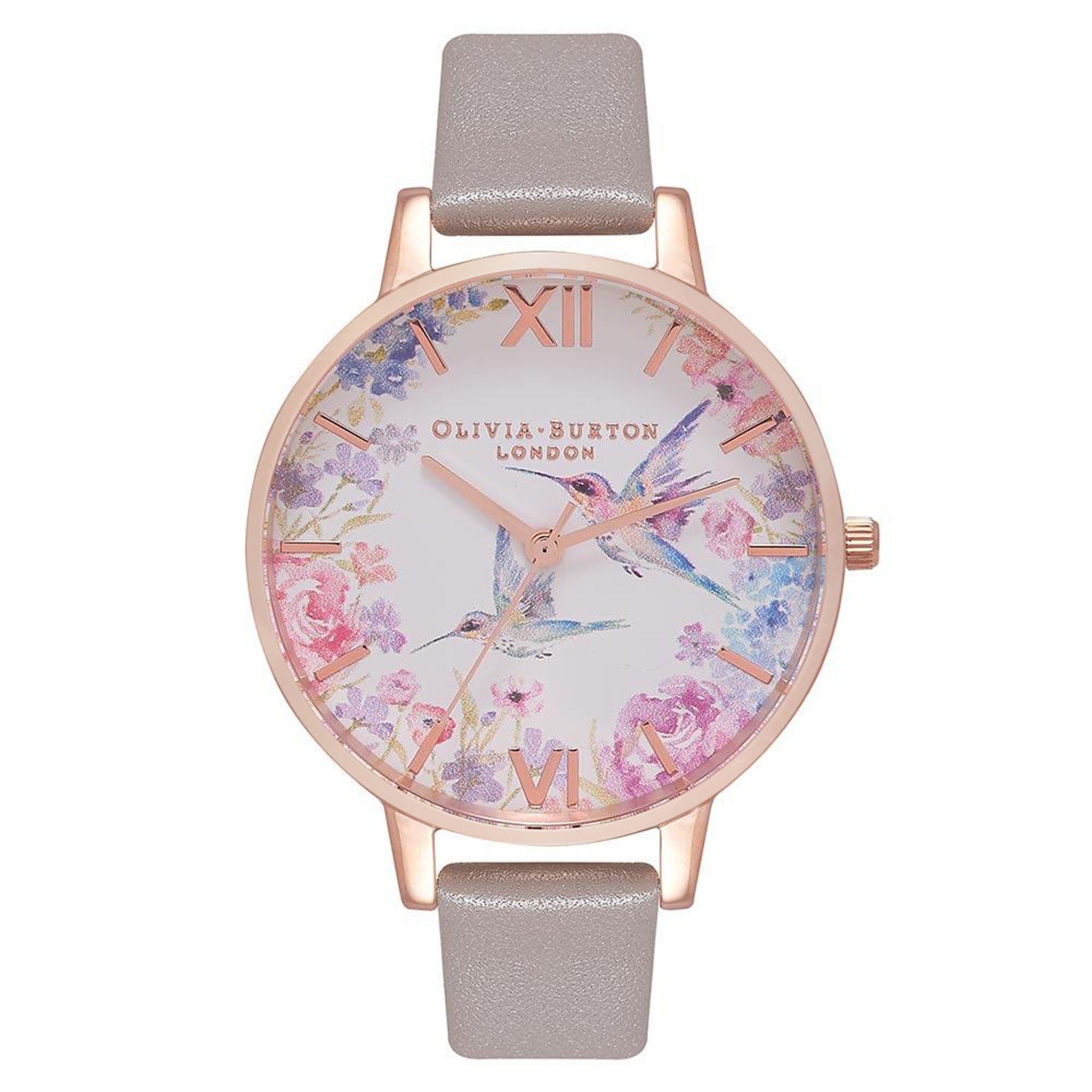Olivia Burton Demi Hummingbirds Grey Leather Women's Watch - OB16PP79