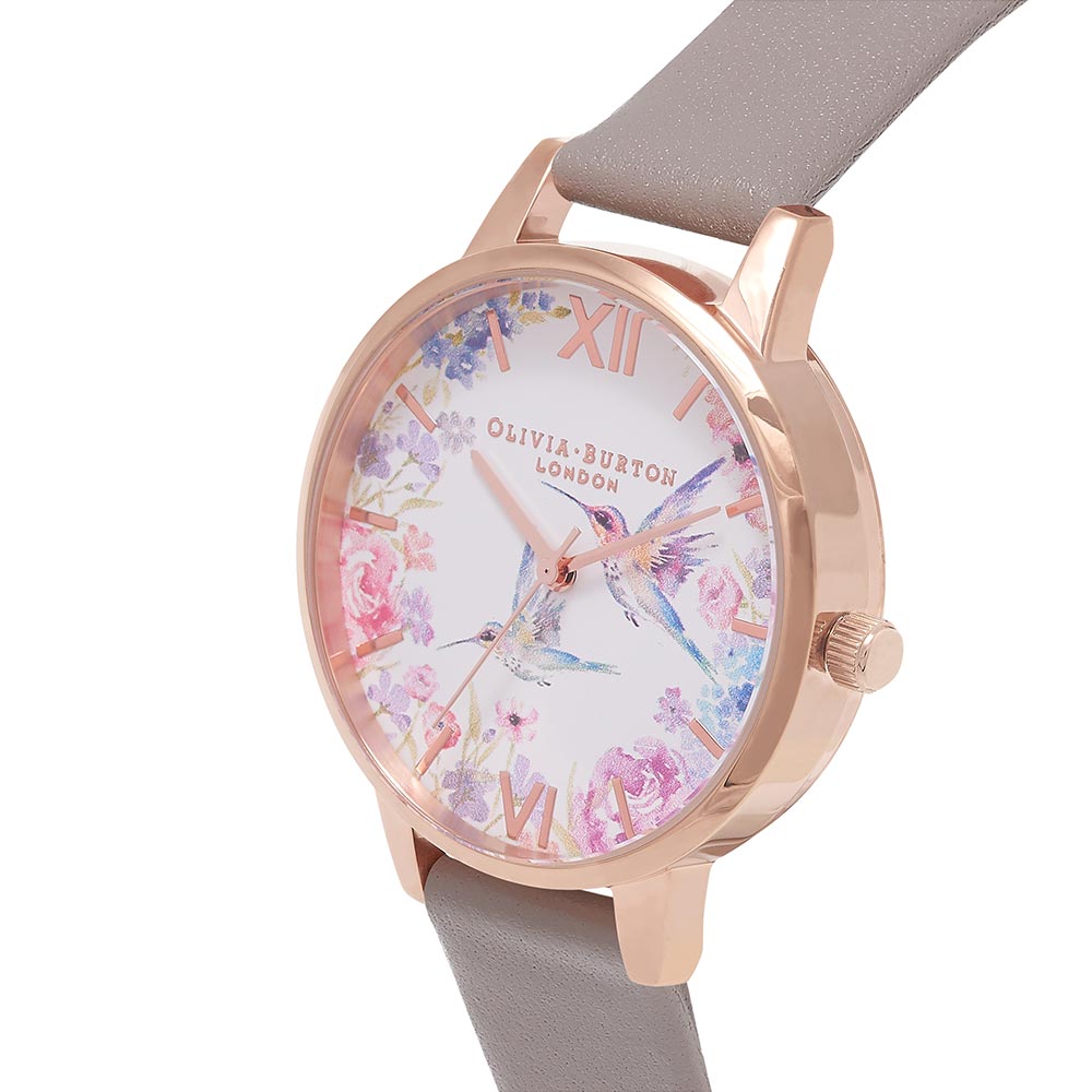 Olivia Burton Demi Hummingbirds Grey Leather Women's Watch - OB16PP79
