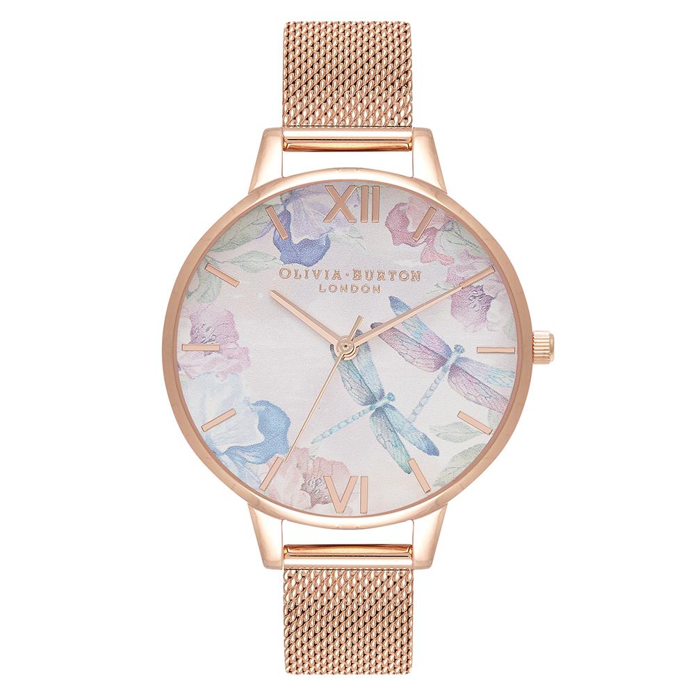 Olivia Burton Dragonfly Thin Case Rose Gold Mesh Women's Watch - OB16PP83
