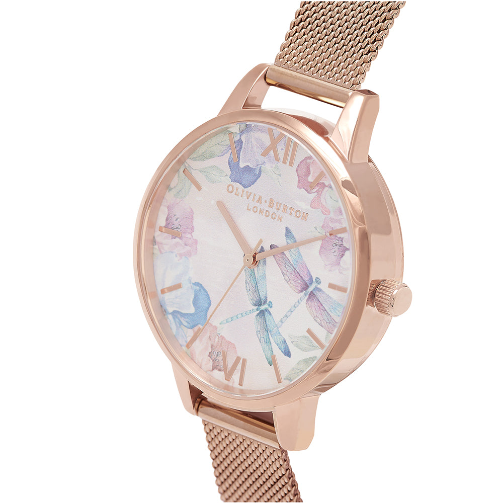 Olivia Burton Dragonfly Thin Case Rose Gold Mesh Women's Watch - OB16PP83