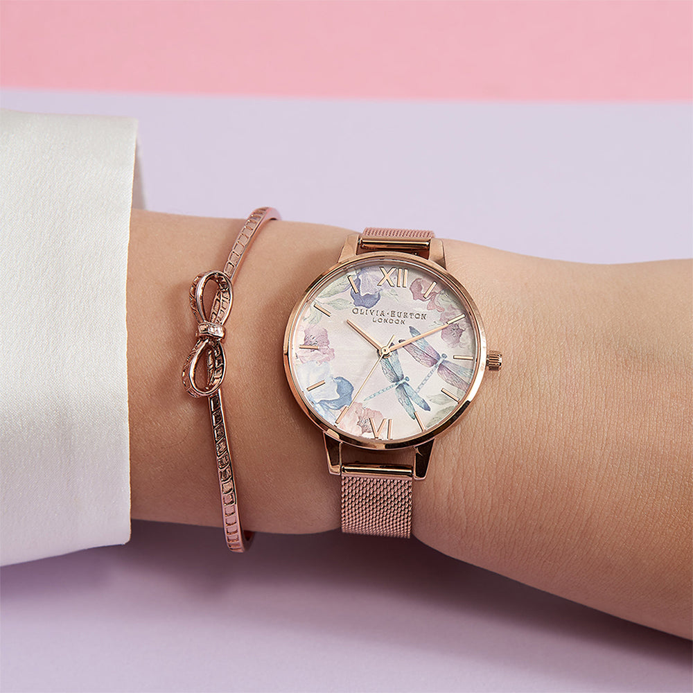 Olivia Burton Dragonfly Thin Case Rose Gold Mesh Women's Watch - OB16PP83