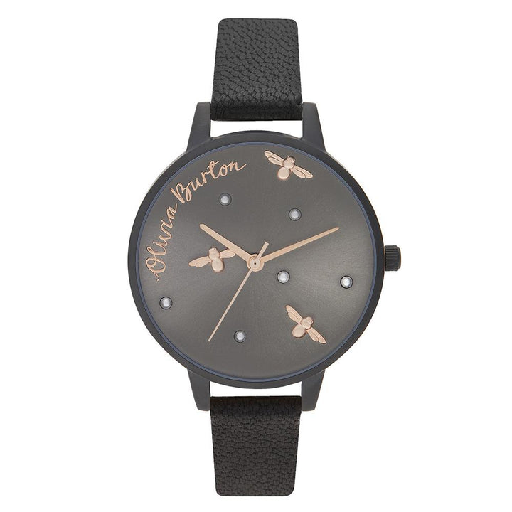 Olivia Burton Pearly Queen Matte Black Leather Ladies Watch - OB16PQ02