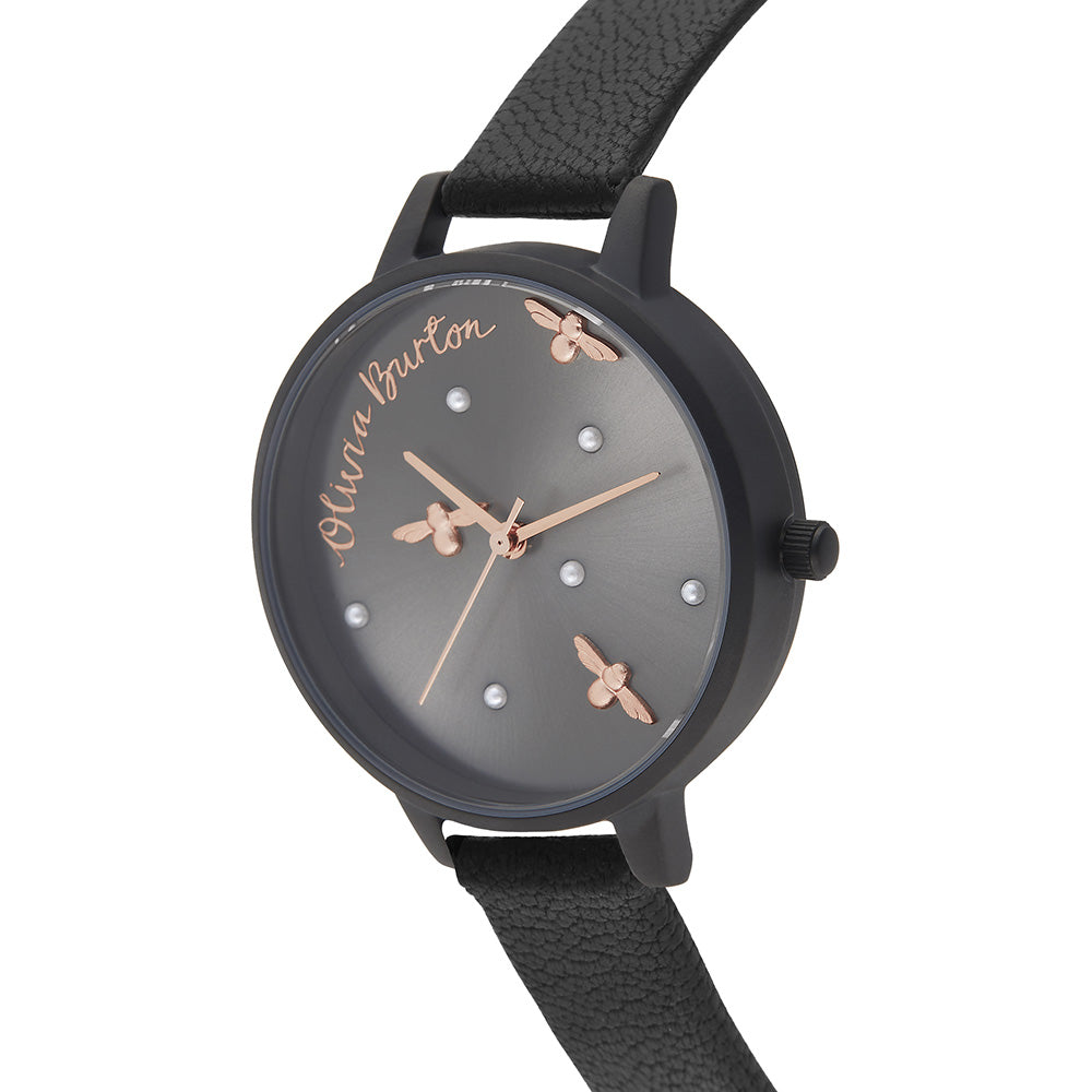 Olivia Burton Pearly Queen Black Leather Ladies Watch - OB16PQ02