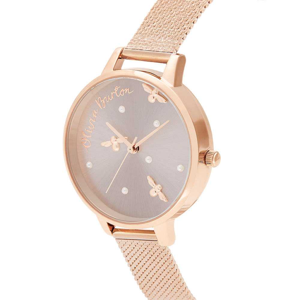 Olivia Burton Pearly Queen Rose Gold Mesh Ladies Watch - OB16PQ04