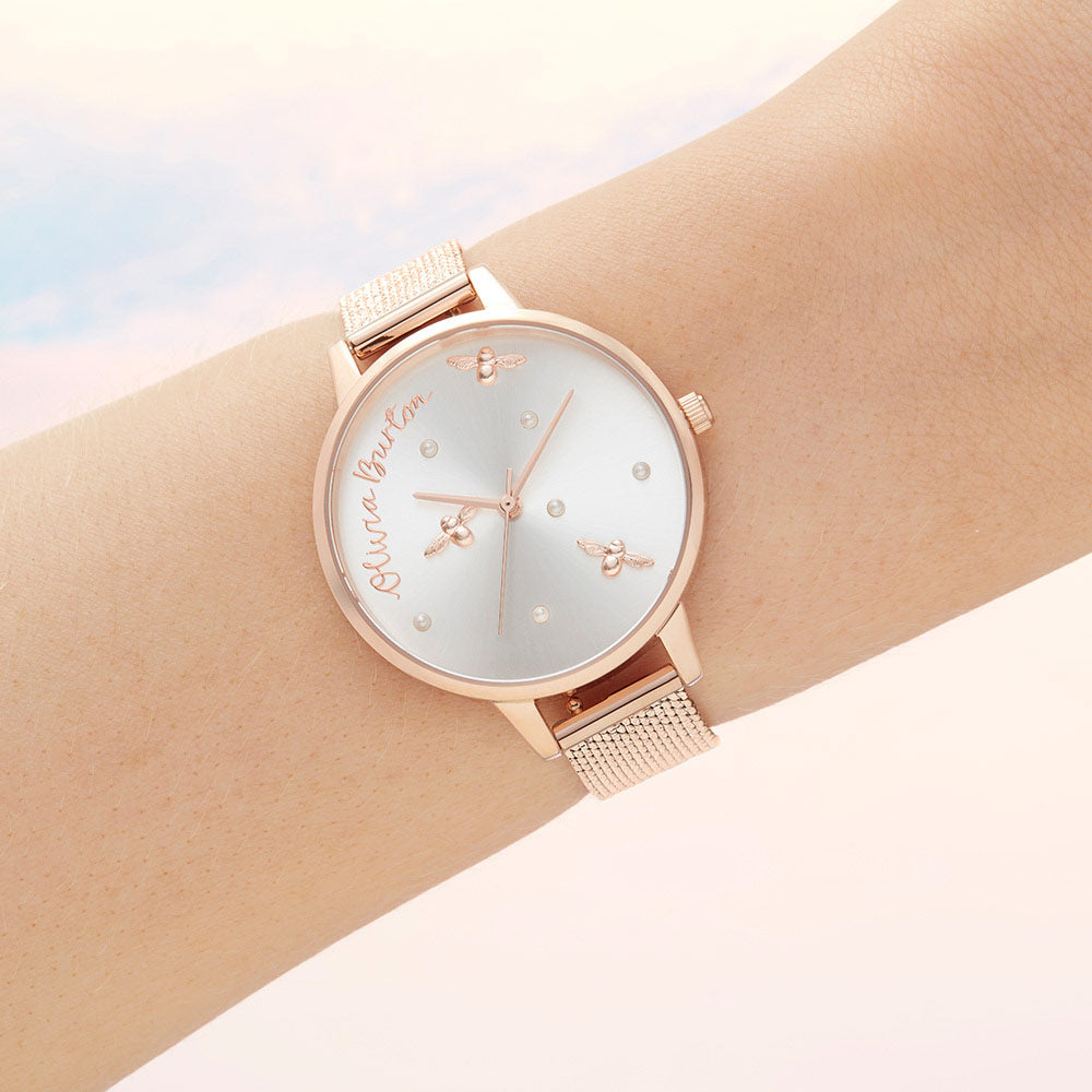 Olivia Burton Pearly Queen Rose Gold Mesh Ladies Watch - OB16PQ04