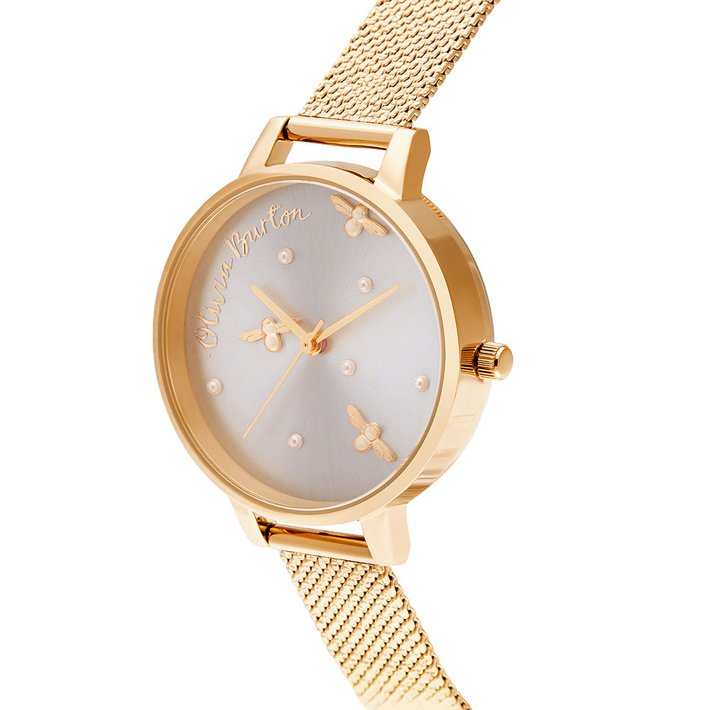 Olivia Burton Pearly Queen Gold Mesh Ladies Watch - OB16PQ06