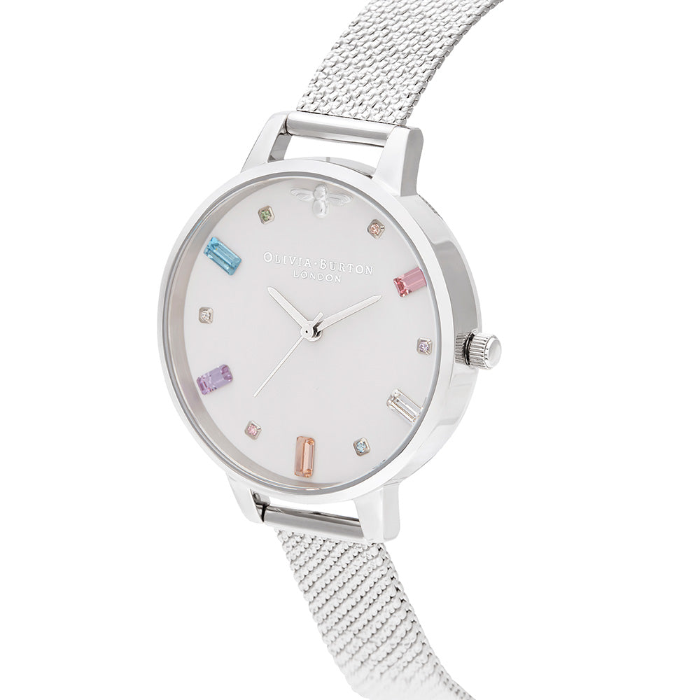 Olivia Burton Rainbow Bee Silver Mesh Ladies Watch - OB16RB10
