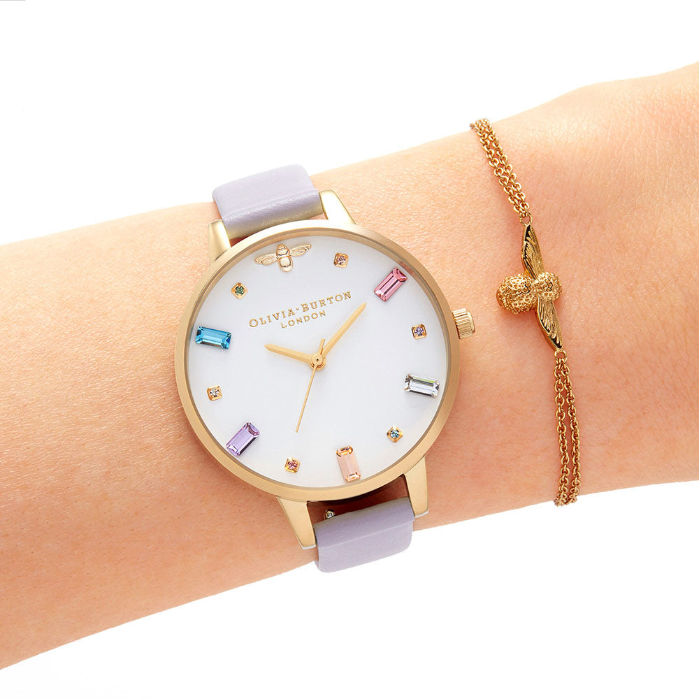 Olivia Burton Rainbow Bee Parma Violet Leather Ladies Watch - OB16RB11